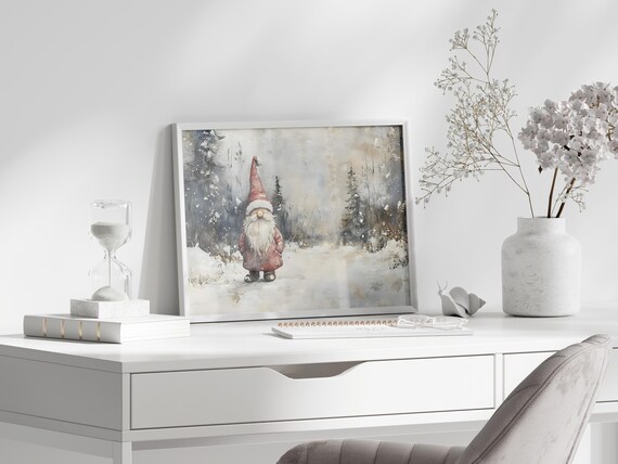 Christmas Gnome Winter Scene Art Print
