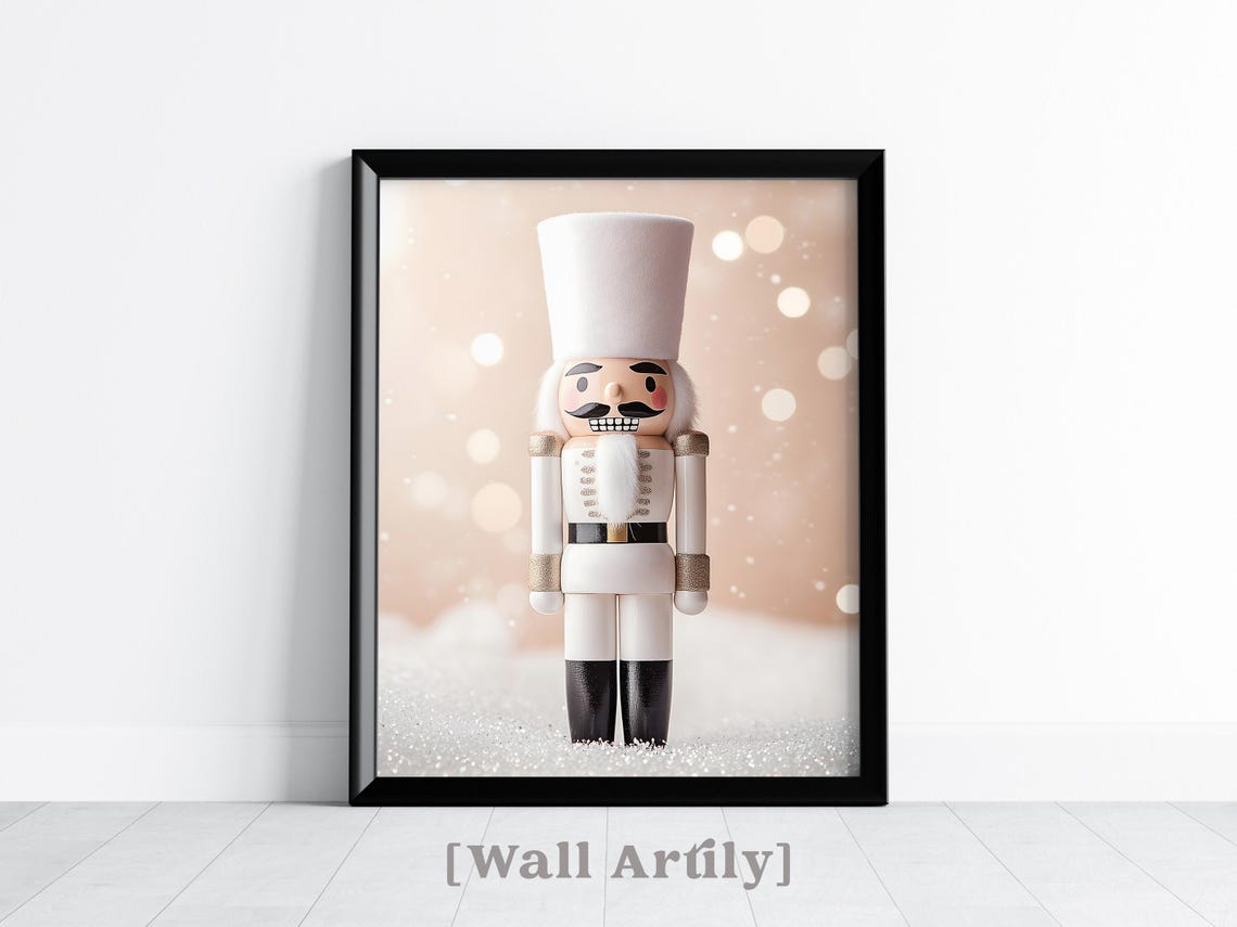 White Nutcracker Soldier Blush Pink Snowfall Christmas Poster - Image 3