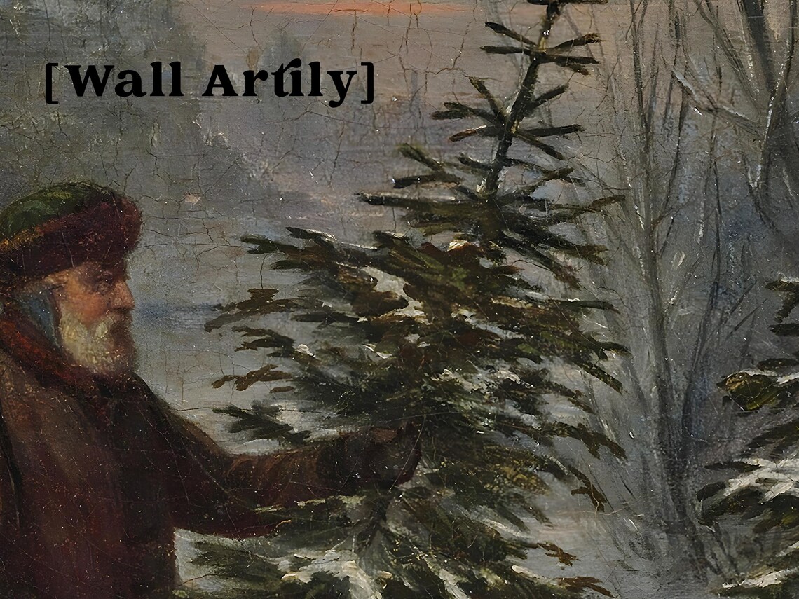 Father And Son Chopping Down A Christmas Tree, Vintage Poster - Image 5
