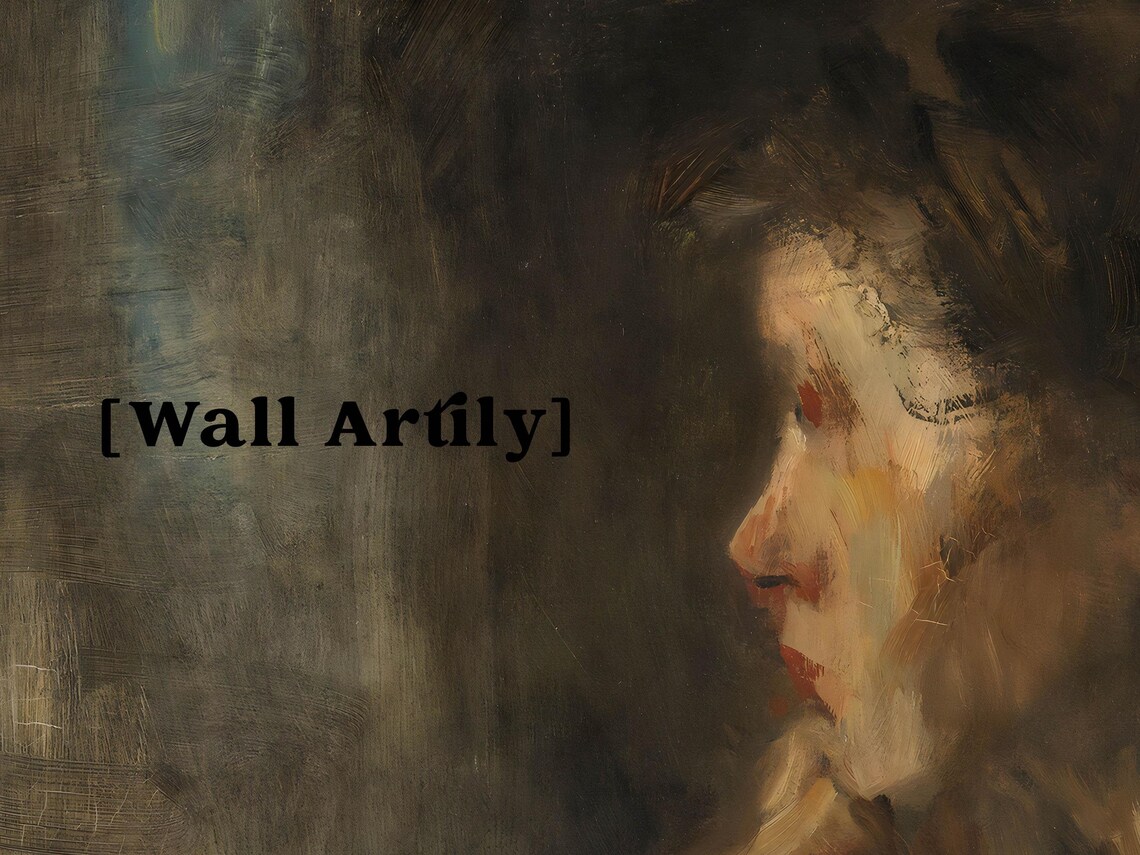 Moody Dark Oil Portrait Woman Profile Dramatic Antique Decor Poster - Image 2