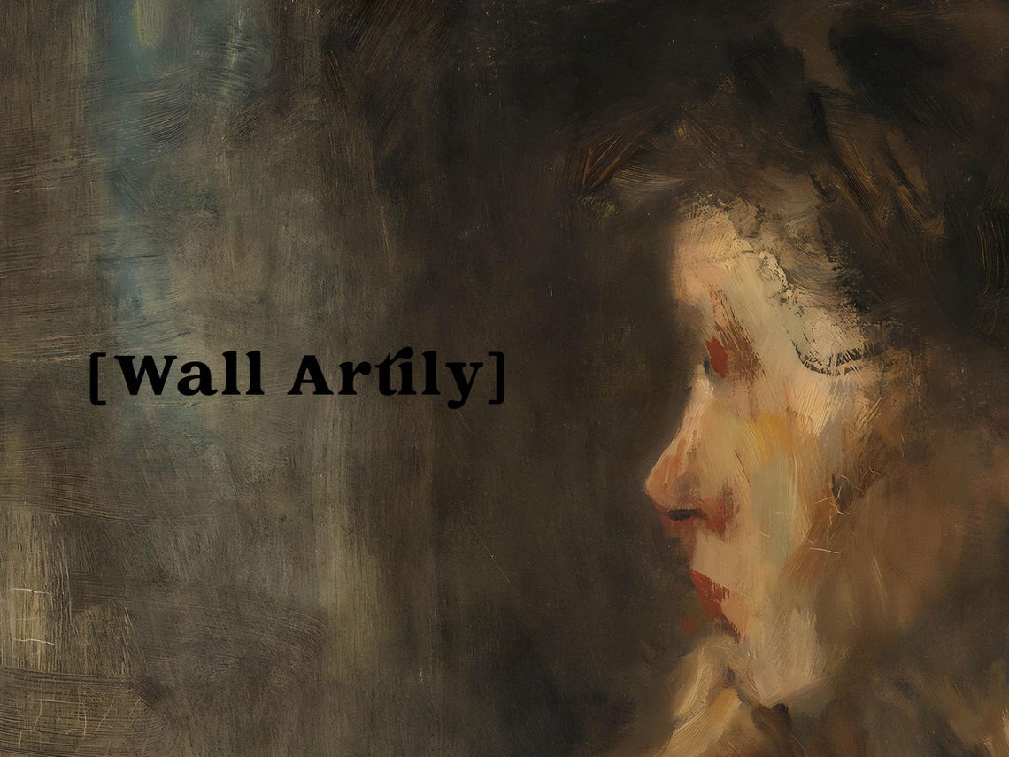 Vintage Portrait Of A Lady Wall Art Antique Oil Painting Moody Neutral Warm Farmhouse Wall Decor Print - Image 2