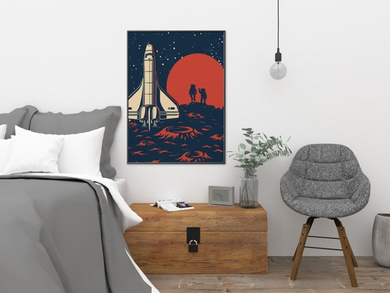 Retro Space Shuttle Astronaut Moon Landing Poster