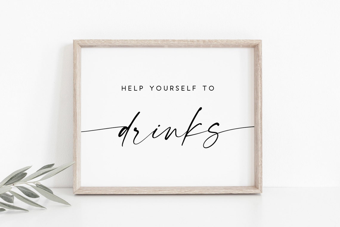 Help Yourself to Drinks Wedding Bar Beverage Station Sign Poster