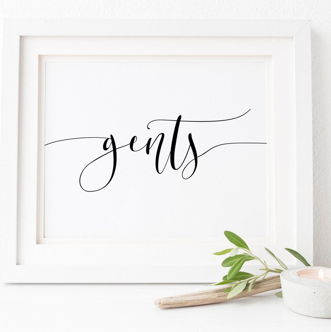 Gents Script Wedding Bathroom Sign Elegant Black and White Poster