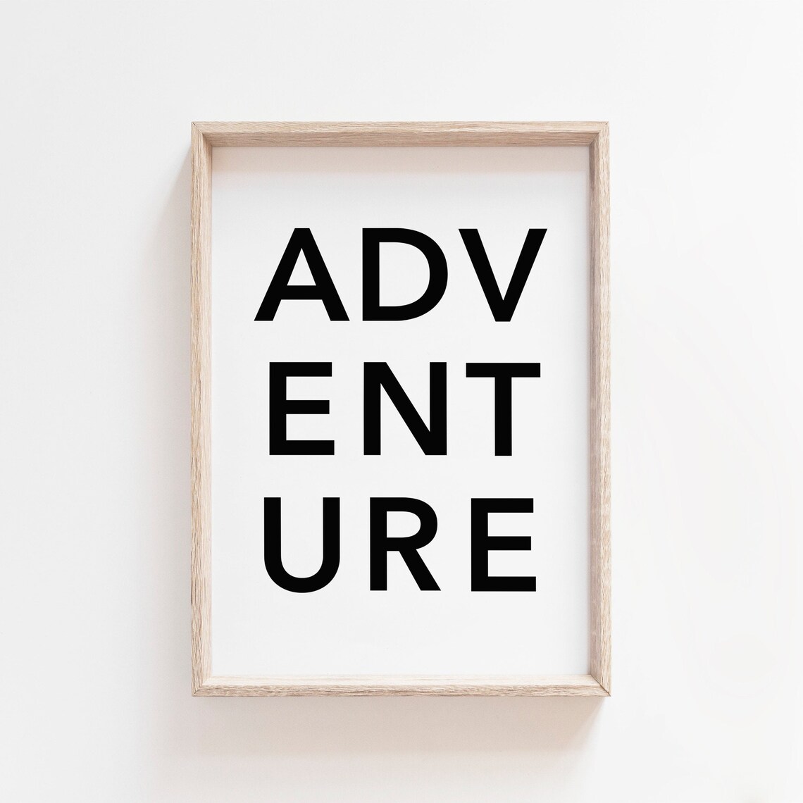 Adventure Stacked Letter Typography Poster Minimalist Black White Wanderlust Gift