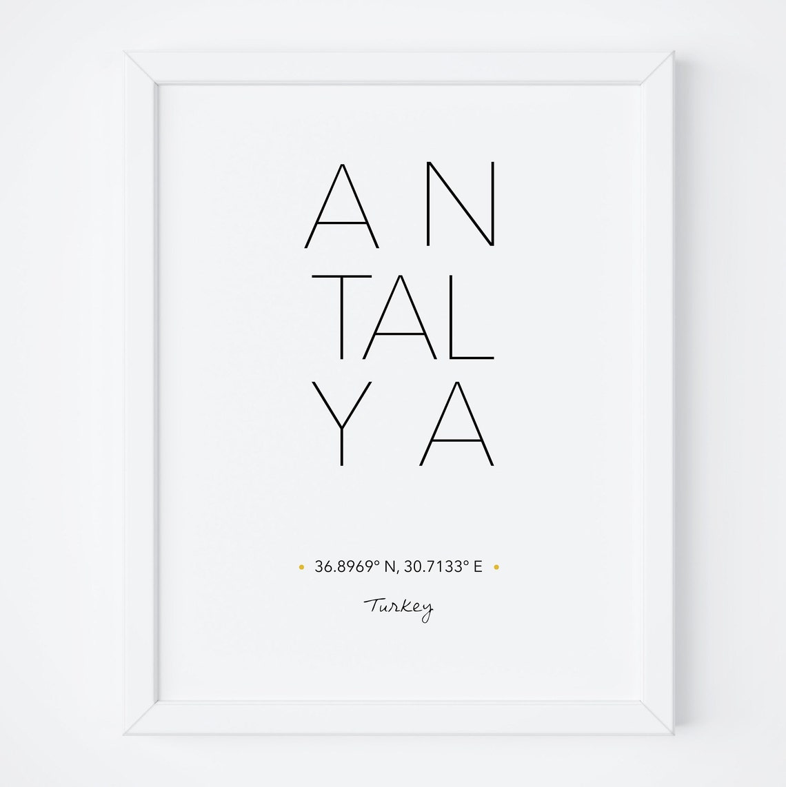 Antalya Bold Stacked Coordinates Typography Travel Poster Art