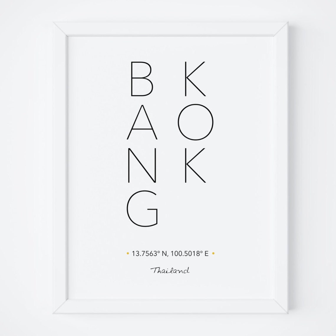 Bangkok Thailand Coordinates Travel Typography Minimalist Art Poster