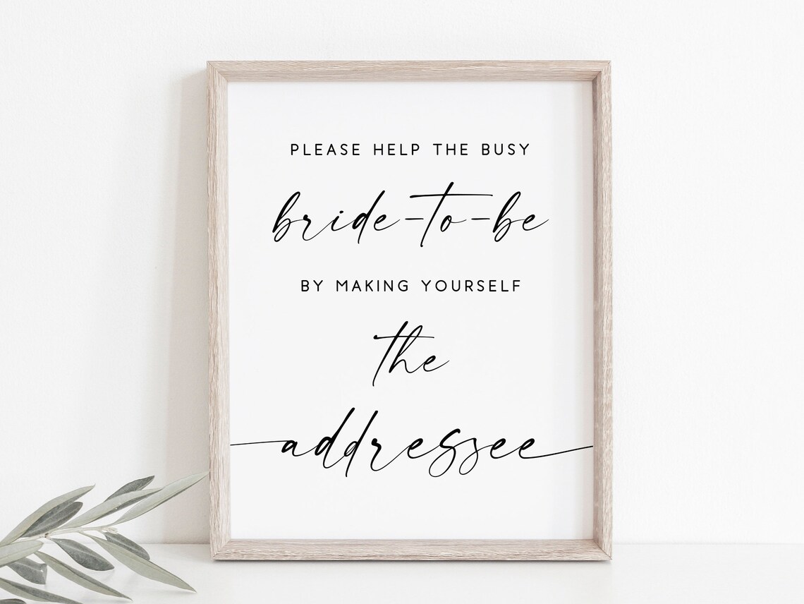 Bride To Be Addressee Sign Bridal Shower Minimalist Quote Poster
