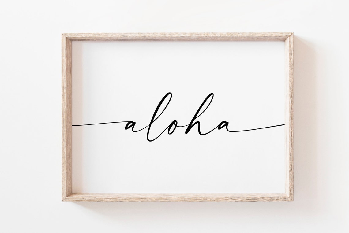 Aloha Script Calligraphy Minimalist Black White Horizontal Poster