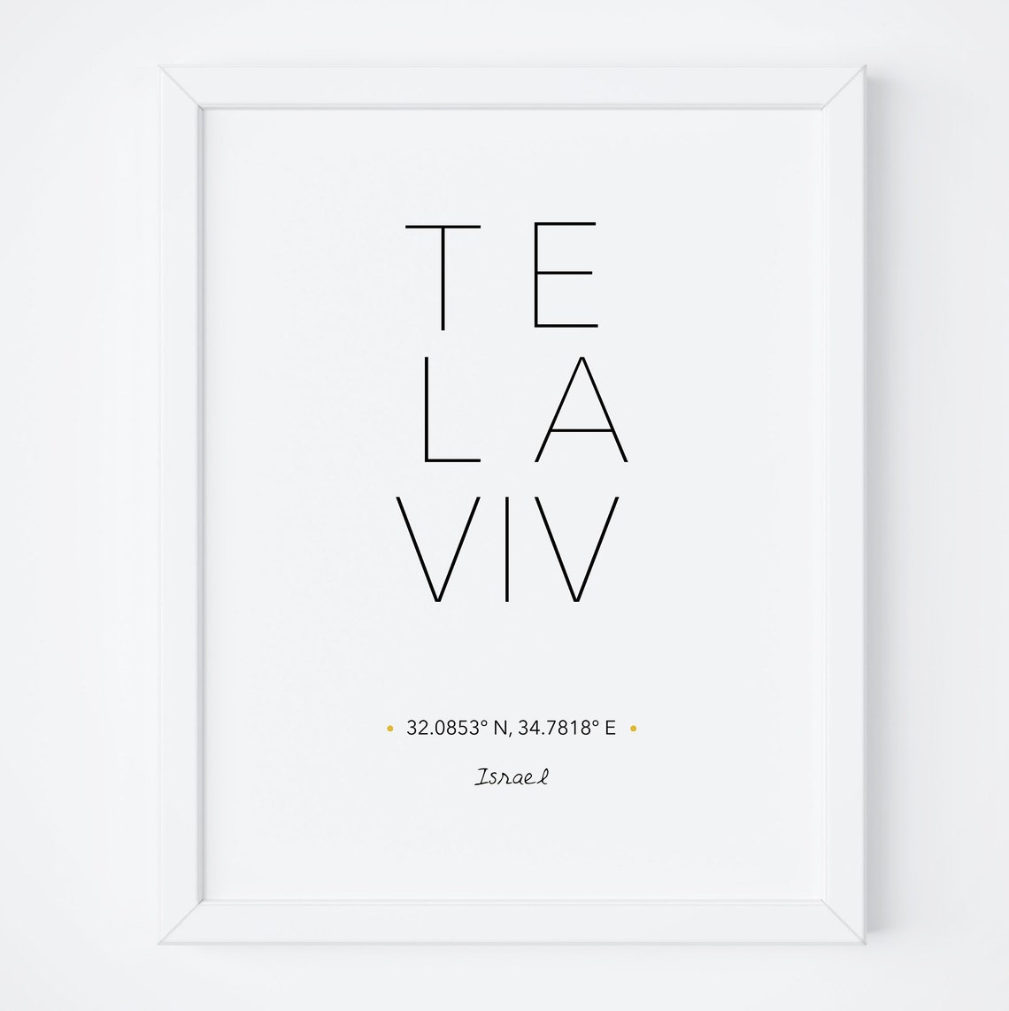 Tel Aviv Bold Stacked Coordinates Typography Travel Poster Art