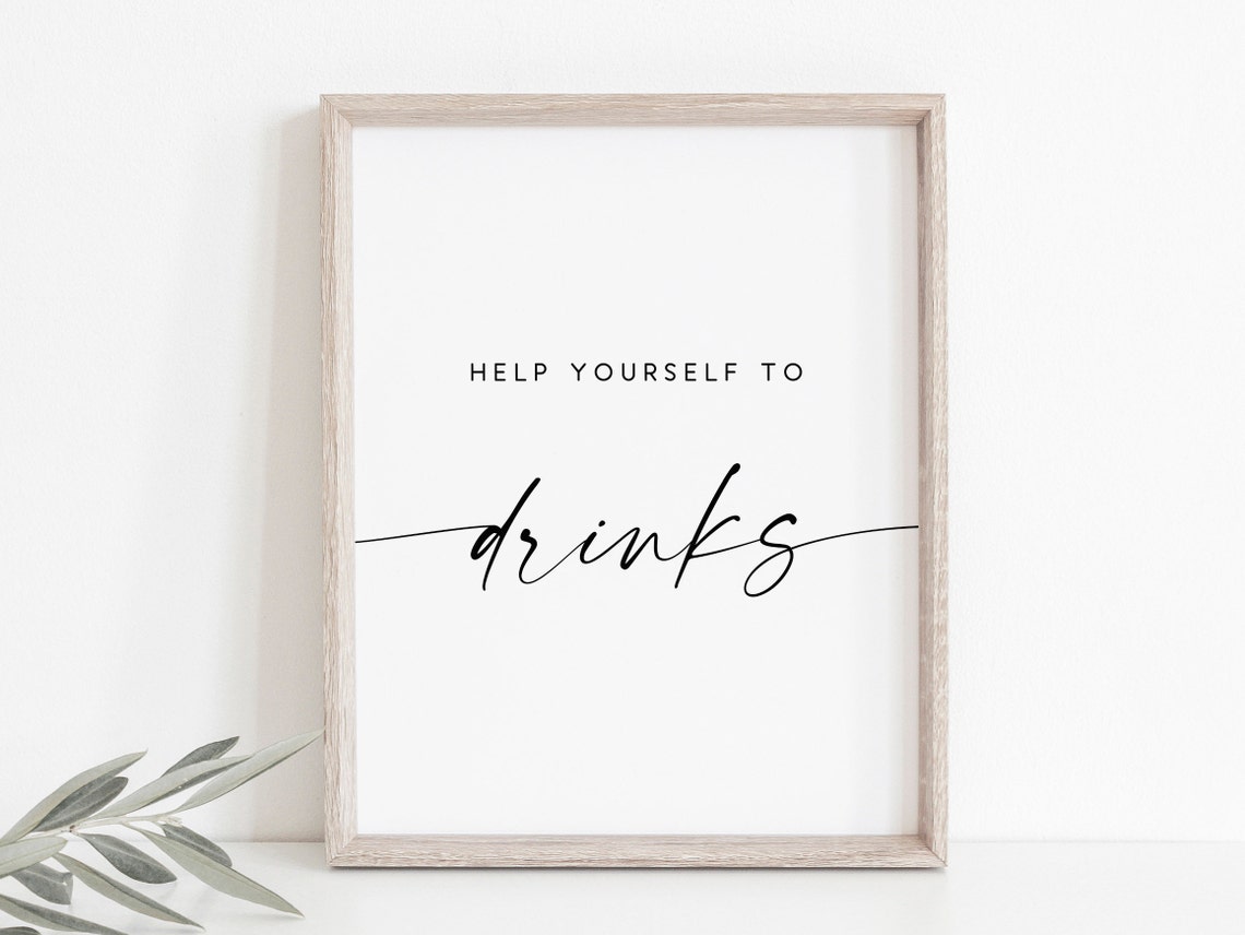 Help Yourself To Drinks Elegant Wedding Bar Sign Poster Design