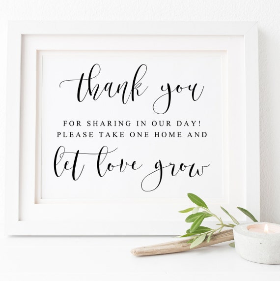 Let Love Grow Wedding Favor Sign, Succulent