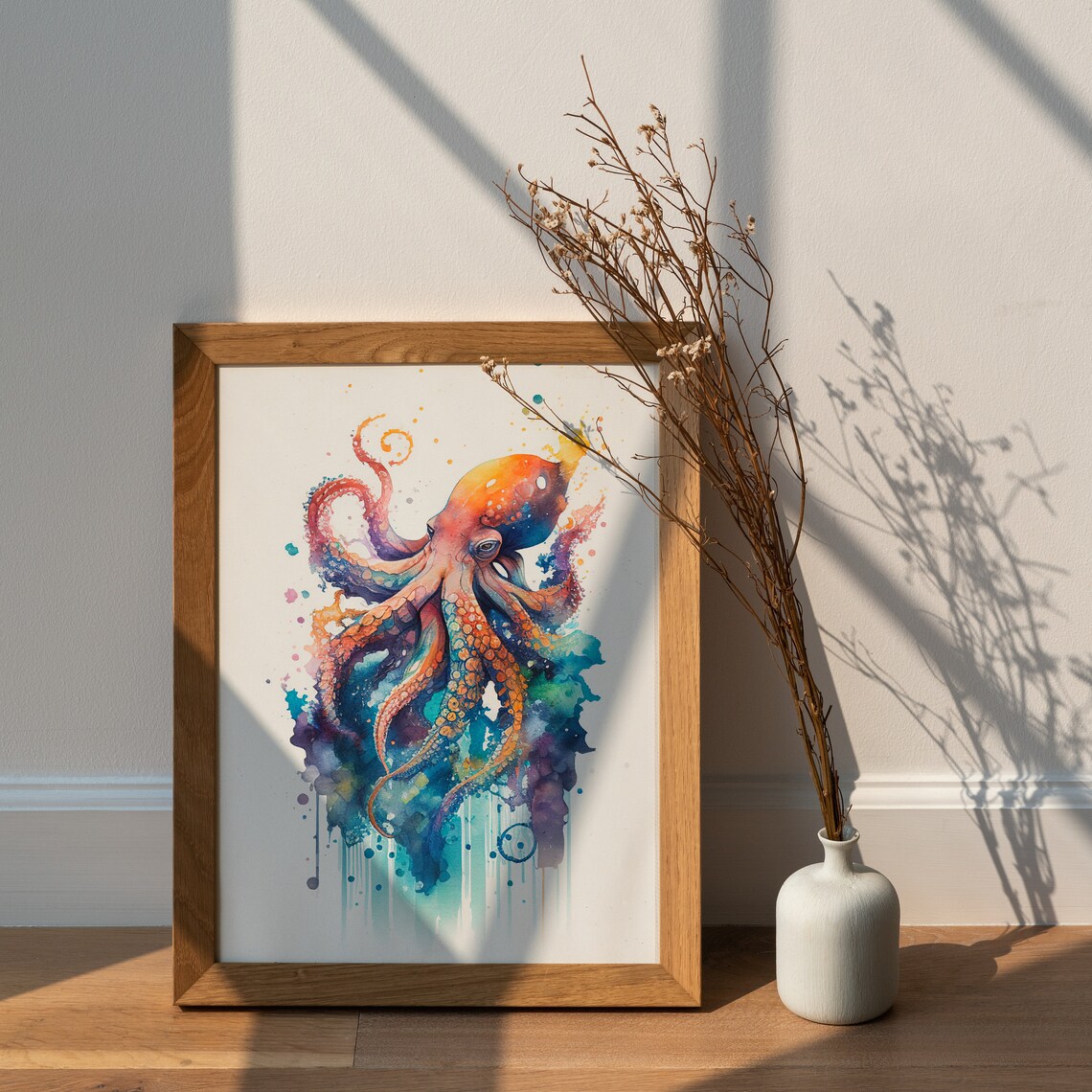 Vibrant Octopus Tentacles Colorful Watercolor Ocean Life Wall Art - Image 3