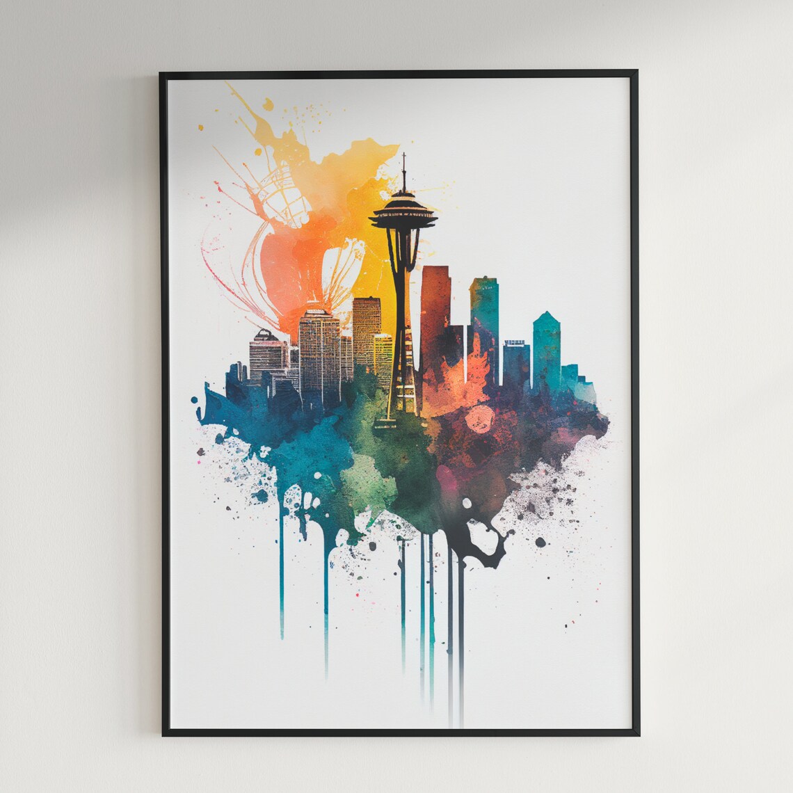 Seattle Skyline Watercolor Painting Space Needle Travel Art Poster - Image 3