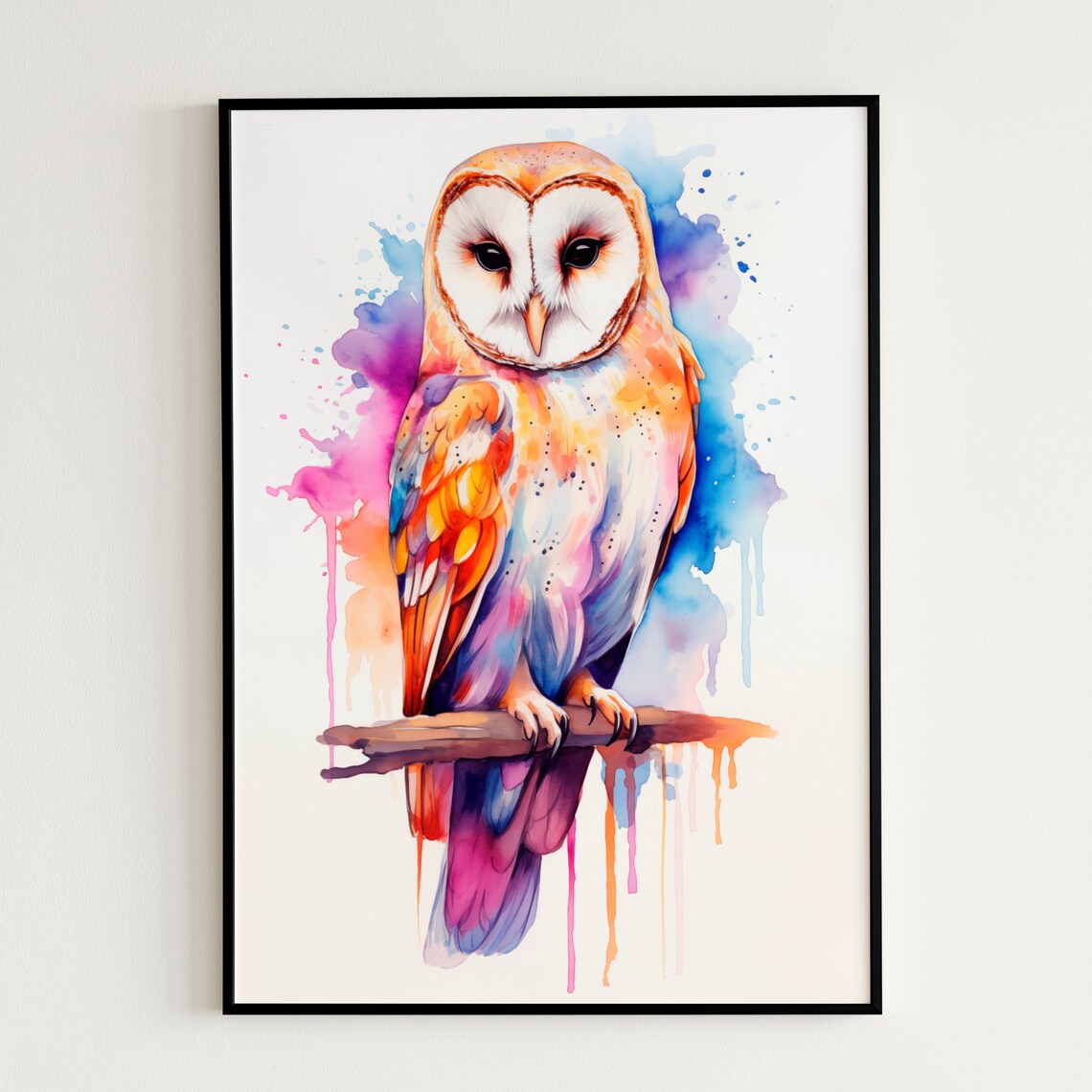 Barn Owl Watercolor Painting Colorful Splash Bird Art Poster - Image 3