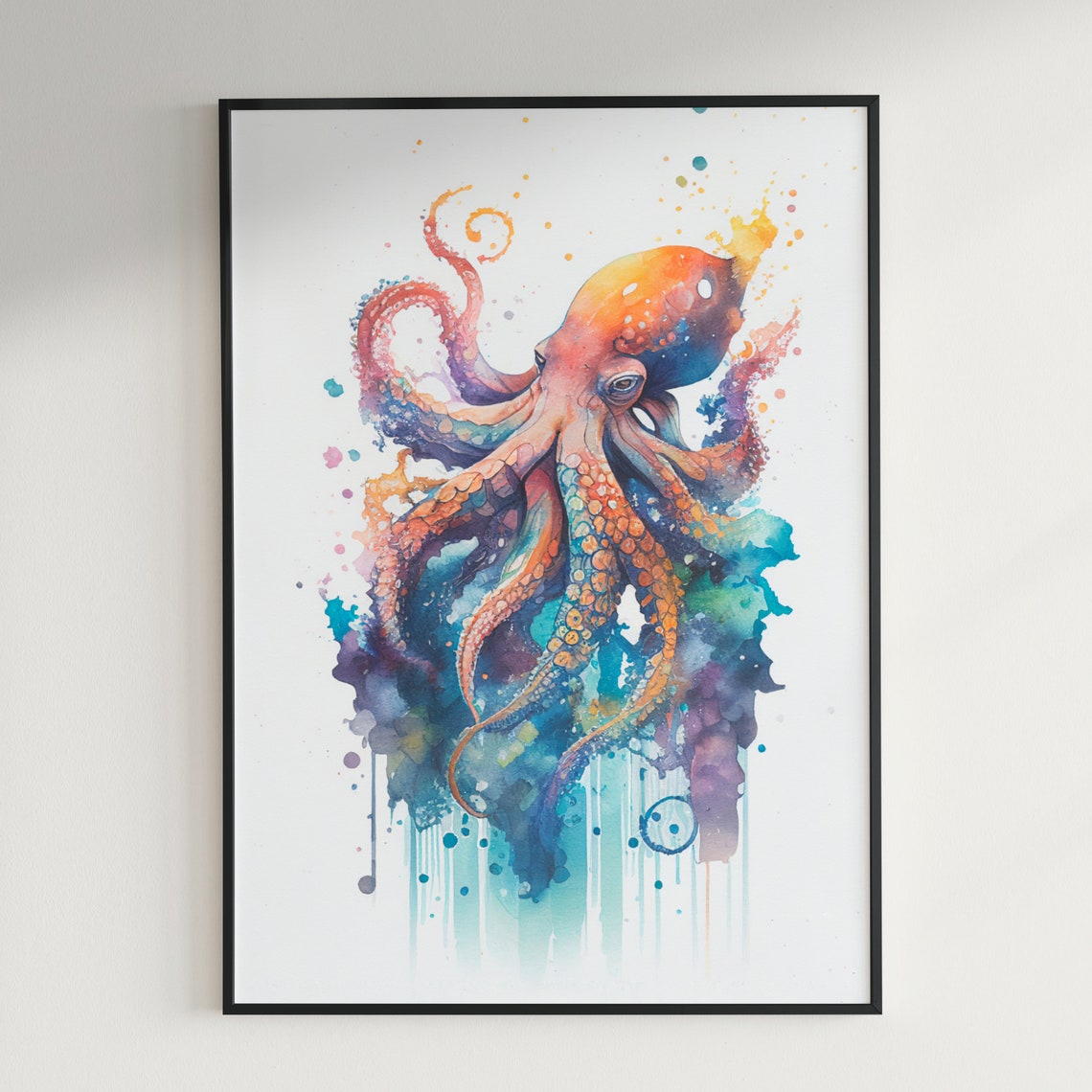 Vibrant Octopus Tentacles Colorful Watercolor Ocean Life Wall Art - Image 2