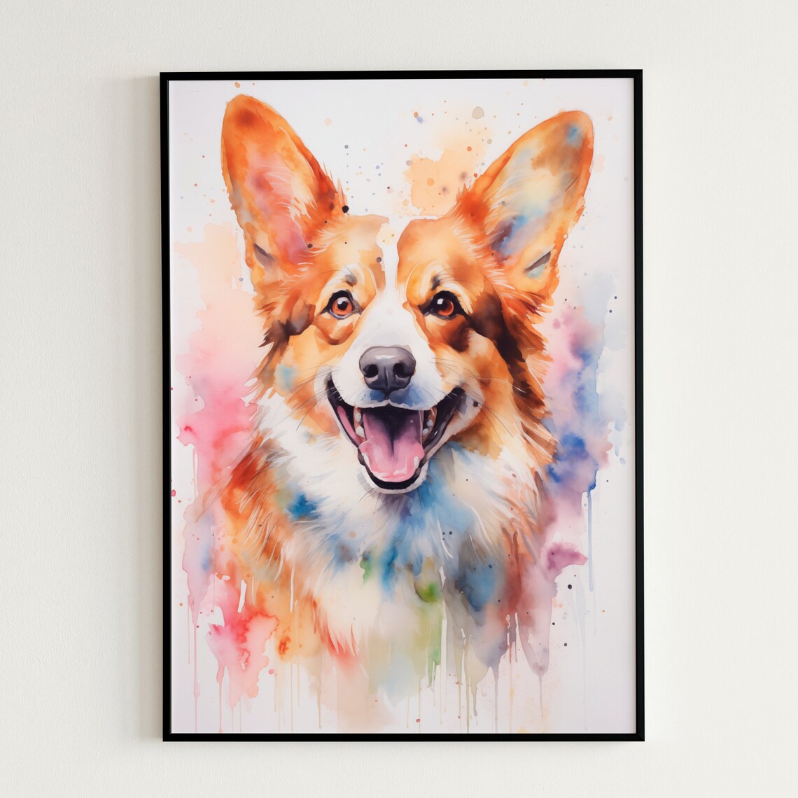Welsh Corgi Dog Watercolor Portrait Painting Splash Art Poster - Image 3