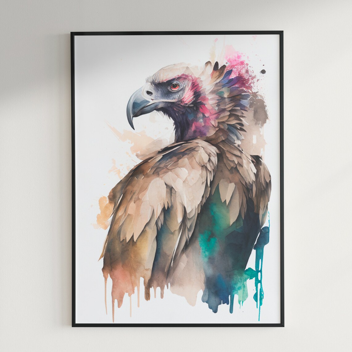 Vulture Bird of Prey Watercolor Portrait Dramatic Wildlife Poster - Image 3
