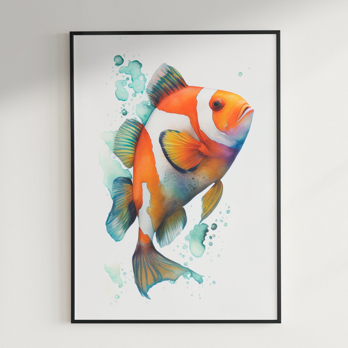 Cheerful Clownfish Tropical Reef Fish Watercolor Ocean Poster - Image 2