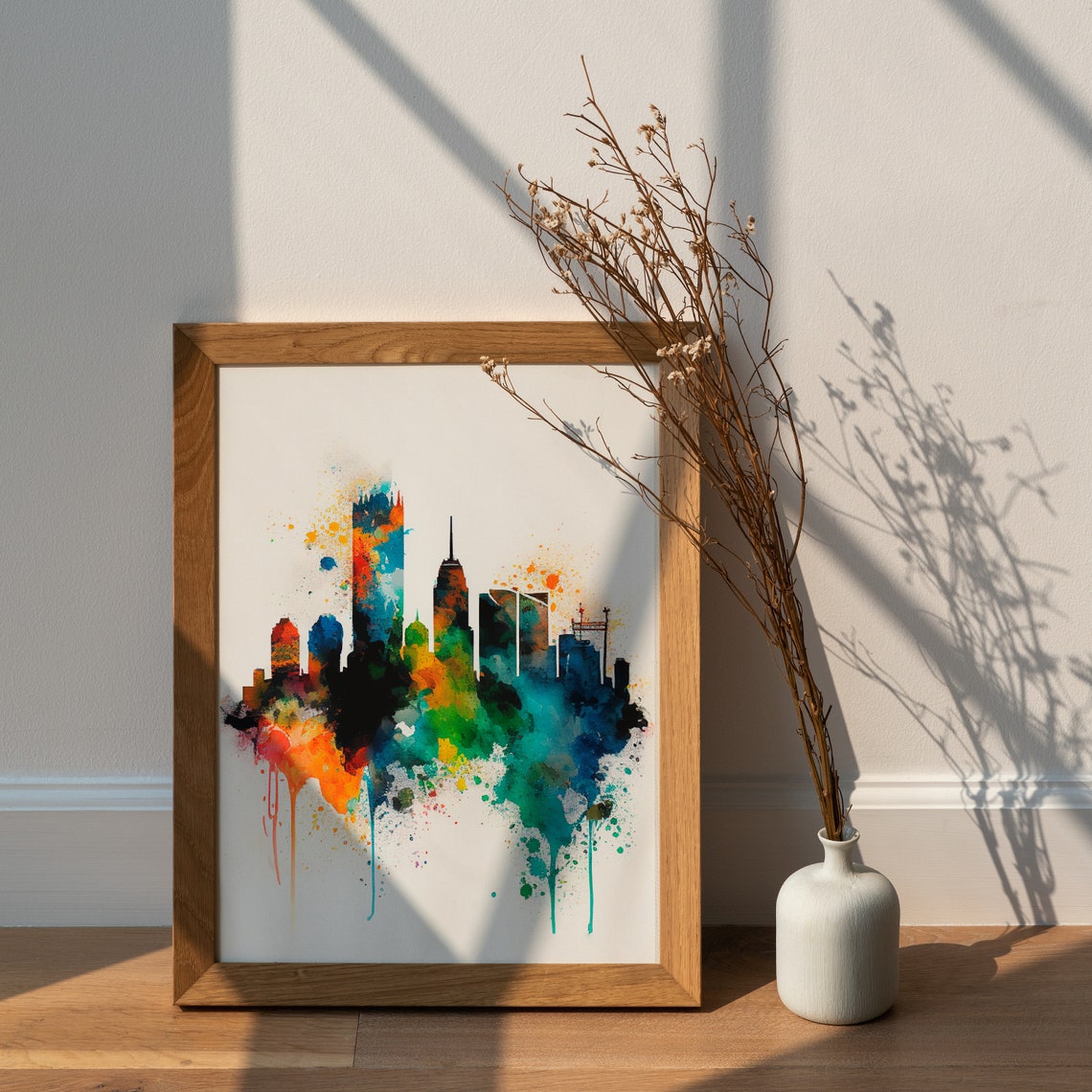 Modern City Skyscrapers Colorful Watercolor Skyline Art Poster - Image 2
