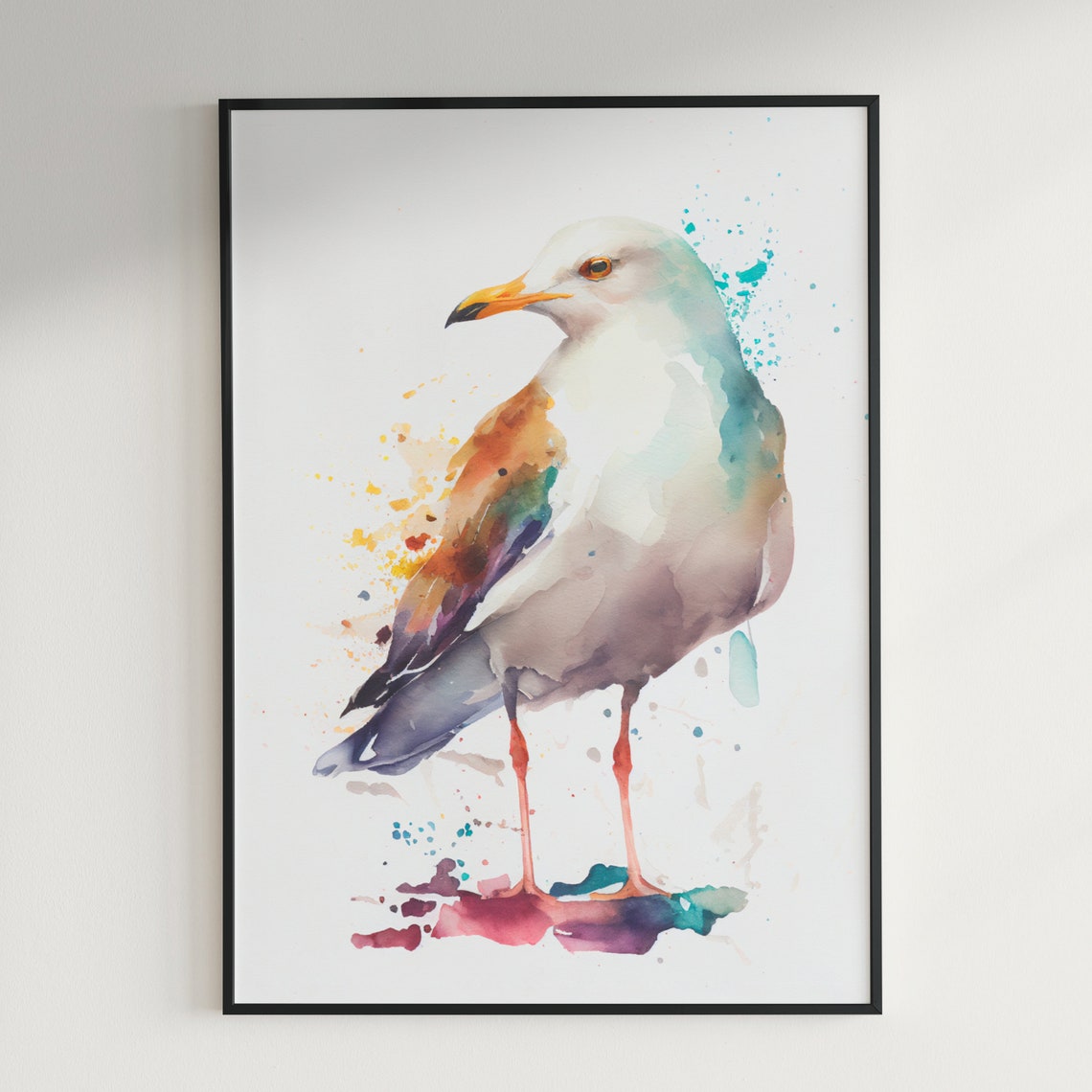White Seagull Standing Coastal Ocean Seabird Watercolor Print