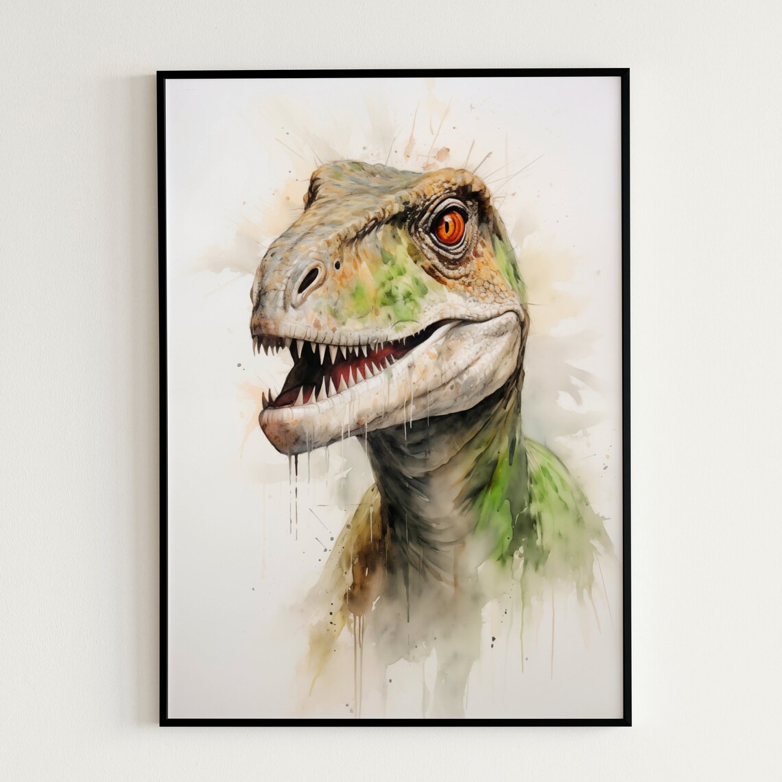 Tyrannosaurus Rex Head Watercolor Prehistoric Dinosaur Poster