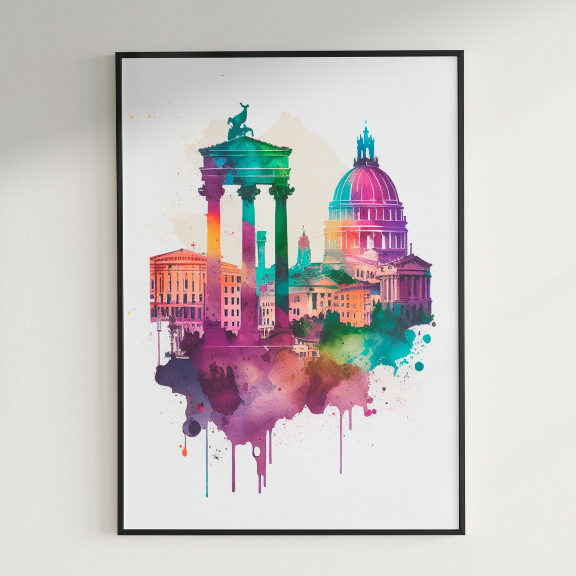 Rome Italy Ancient Ruins Watercolor Skyline Travel Art Poster - Image 3