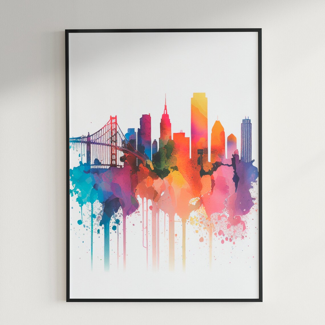 San Francisco Golden Gate Bridge Skyline Watercolor Travel Poster - Image 3