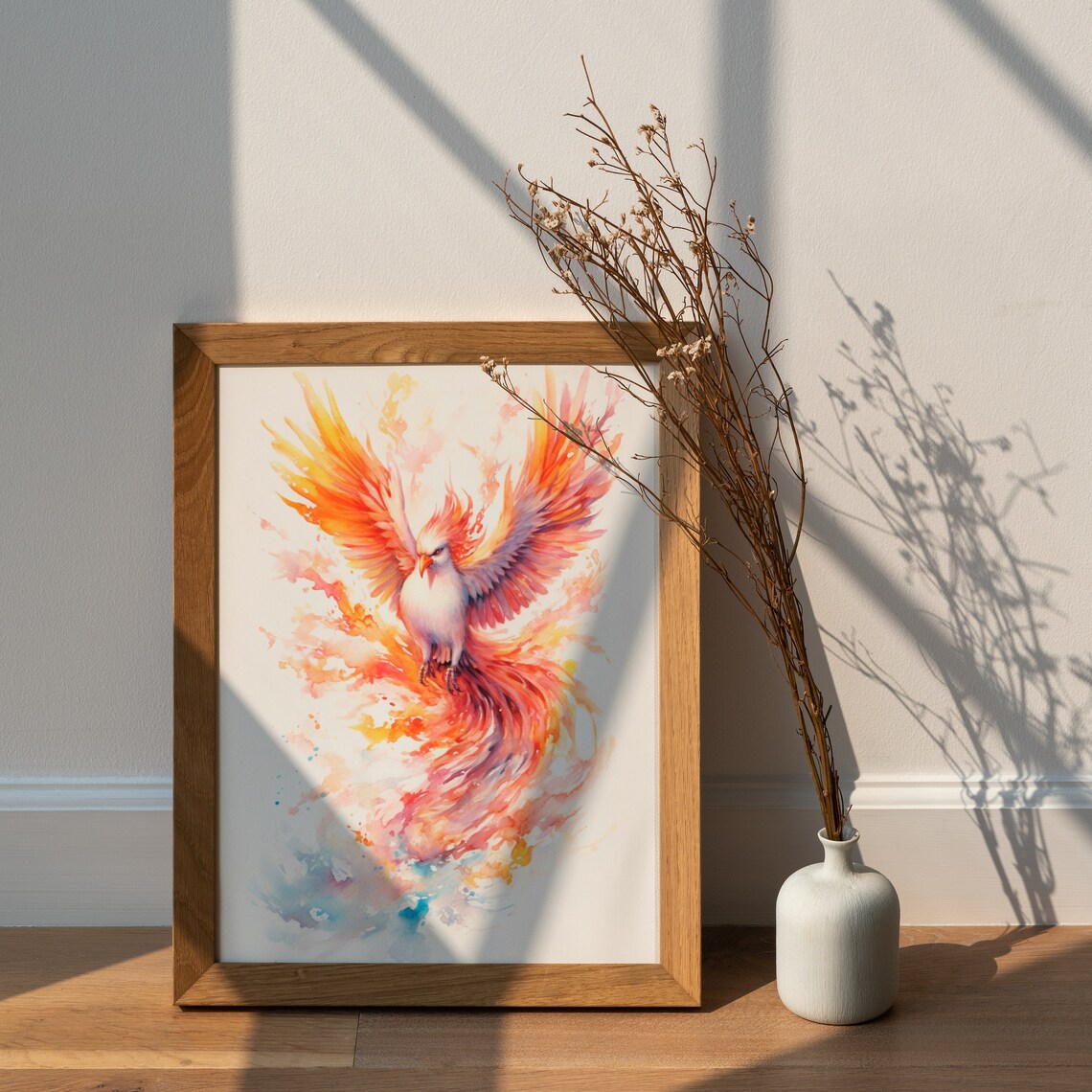 Fiery Phoenix Rising in Flames Mythical Firebird Watercolor Poster - Image 2