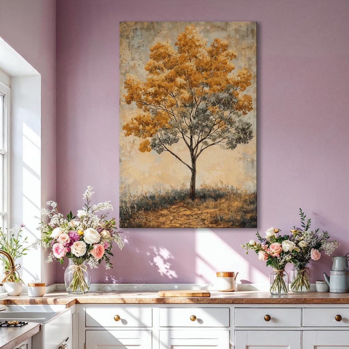 Autumn Tree With Golden Canopy Vintage Textured Landscape Poster
