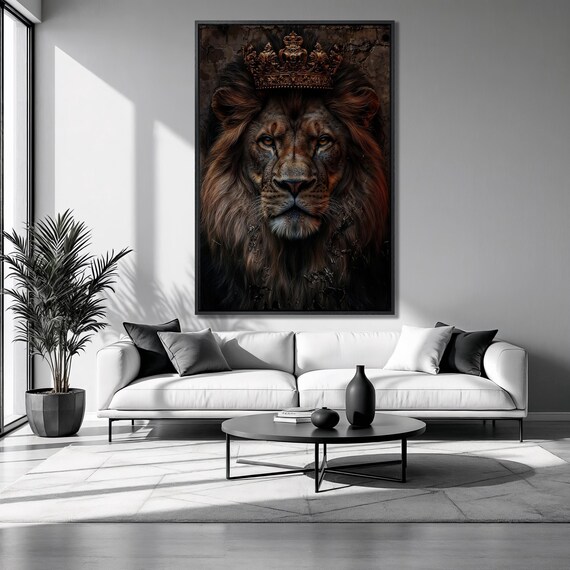 Majestic Lion With Golden Crown Regal Animal Portrait Luxury Poster