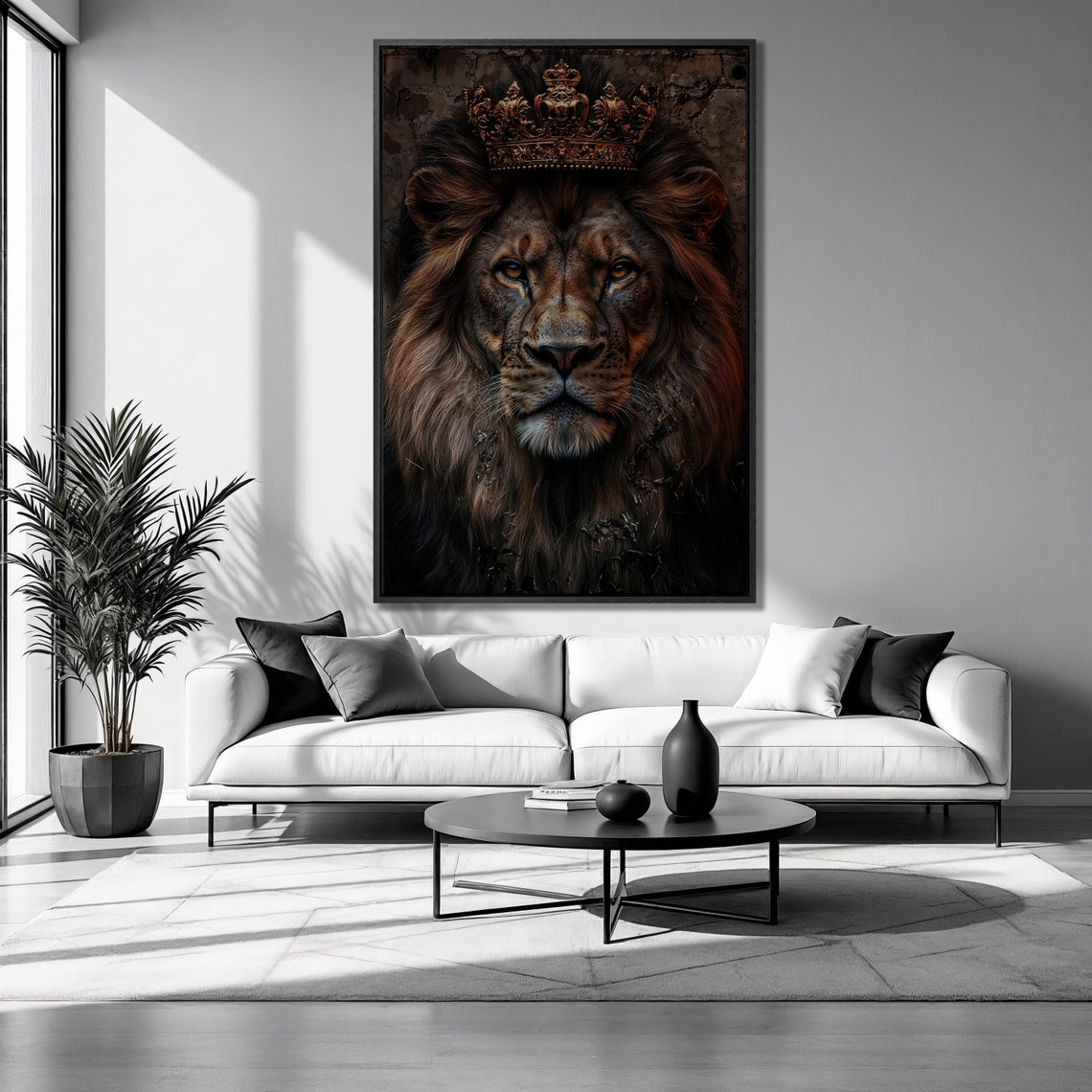 Majestic Lion With Golden Crown Regal Animal Portrait Luxury Poster
