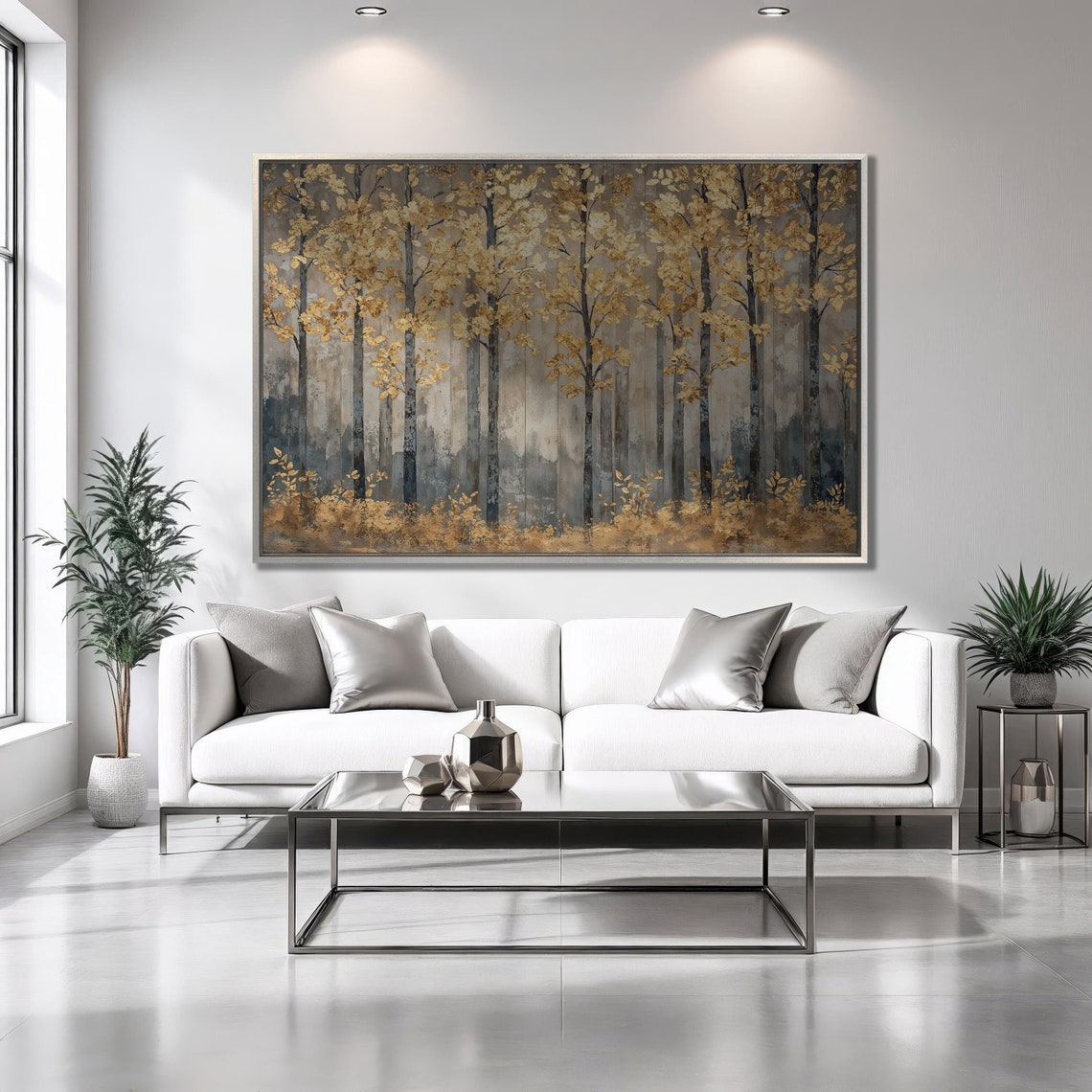 Golden Forest Trees Misty Foggy Fall Foliage Wide Nature Poster