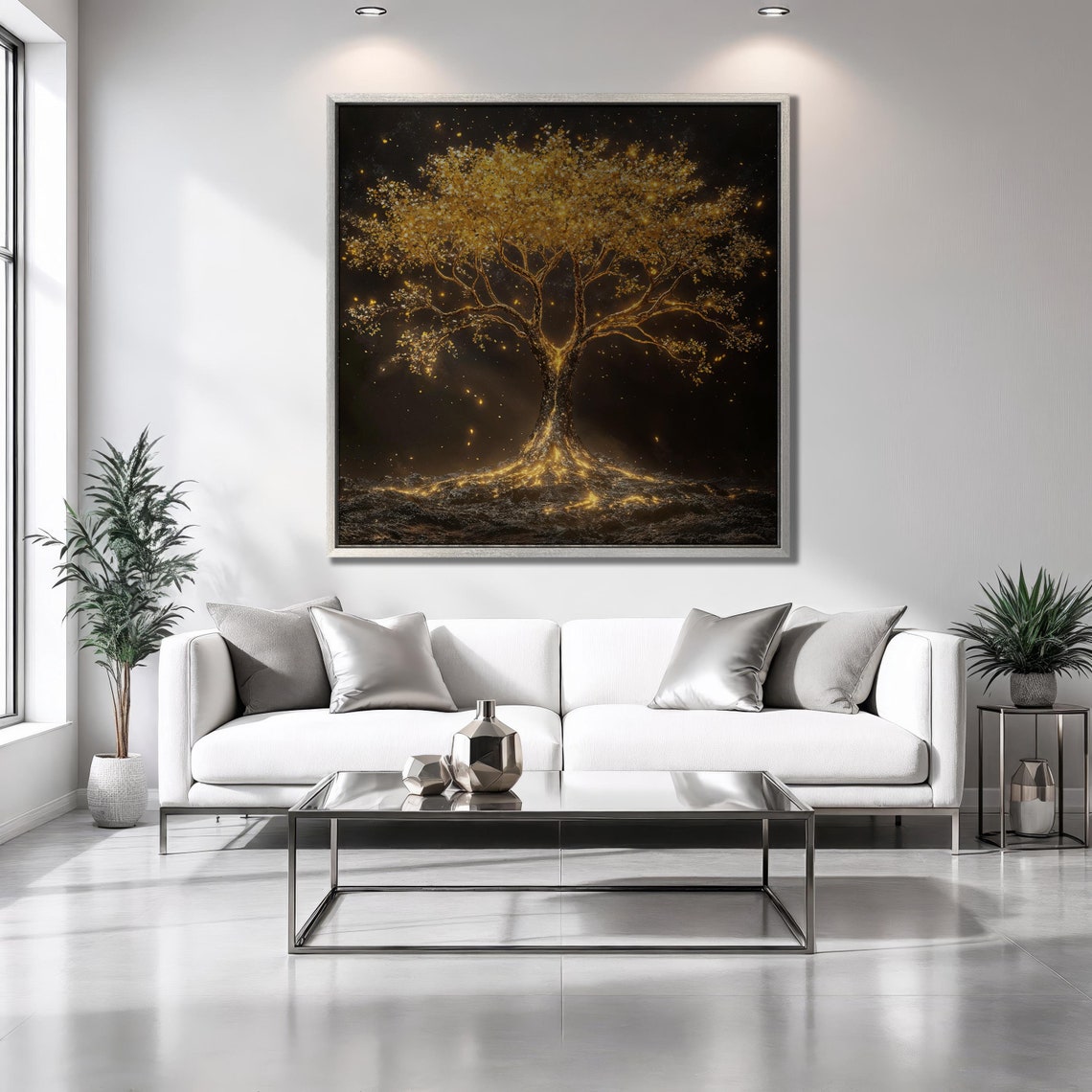 Enchanted Golden Glowing Tree Black Night Magic Fantasy Art Poster
