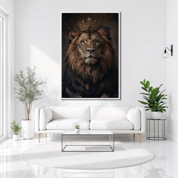 Majestic Crowned Lion Golden Eyes Vertical Portrait Wildlife Poster