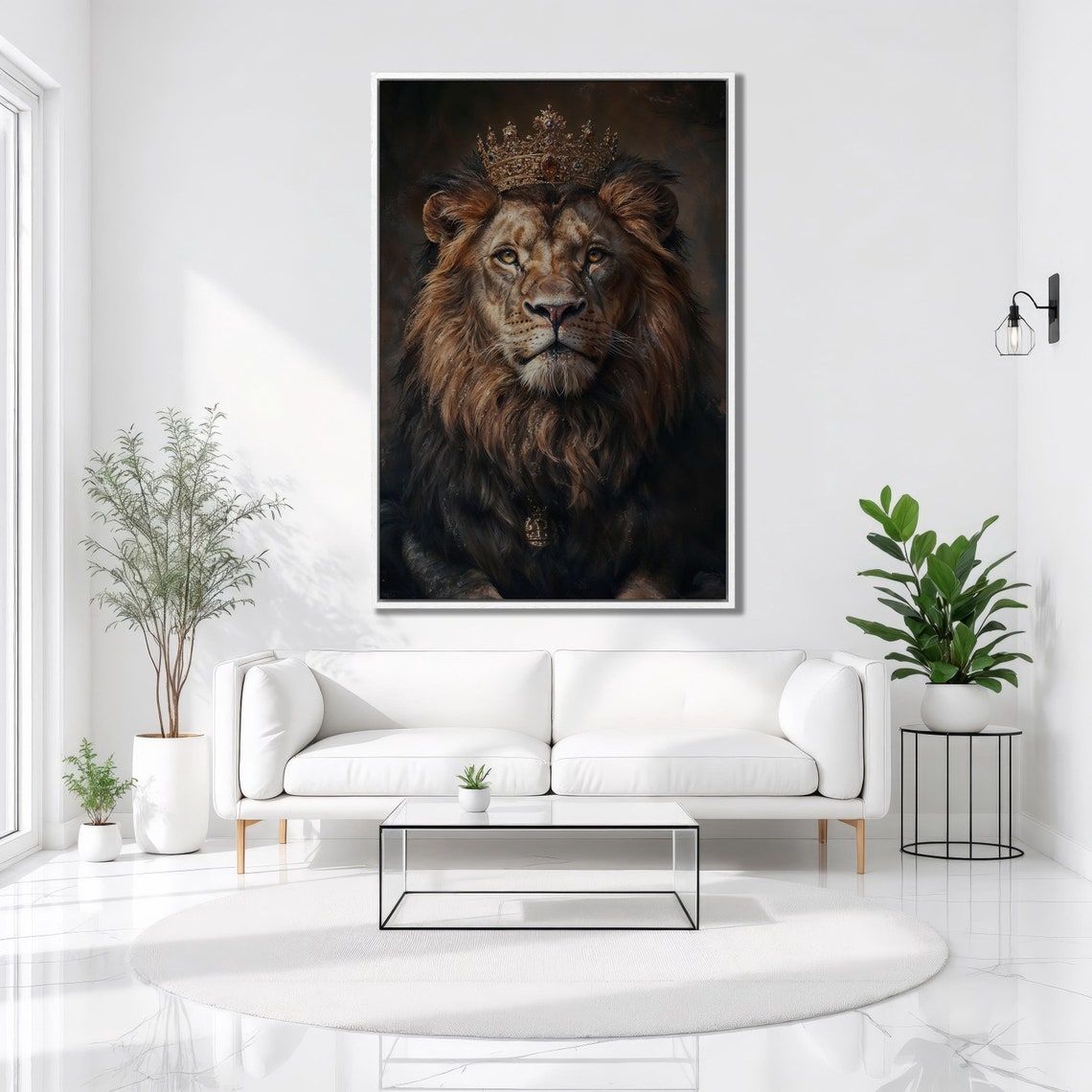 Majestic Crowned Lion Golden Eyes Vertical Portrait Wildlife Poster