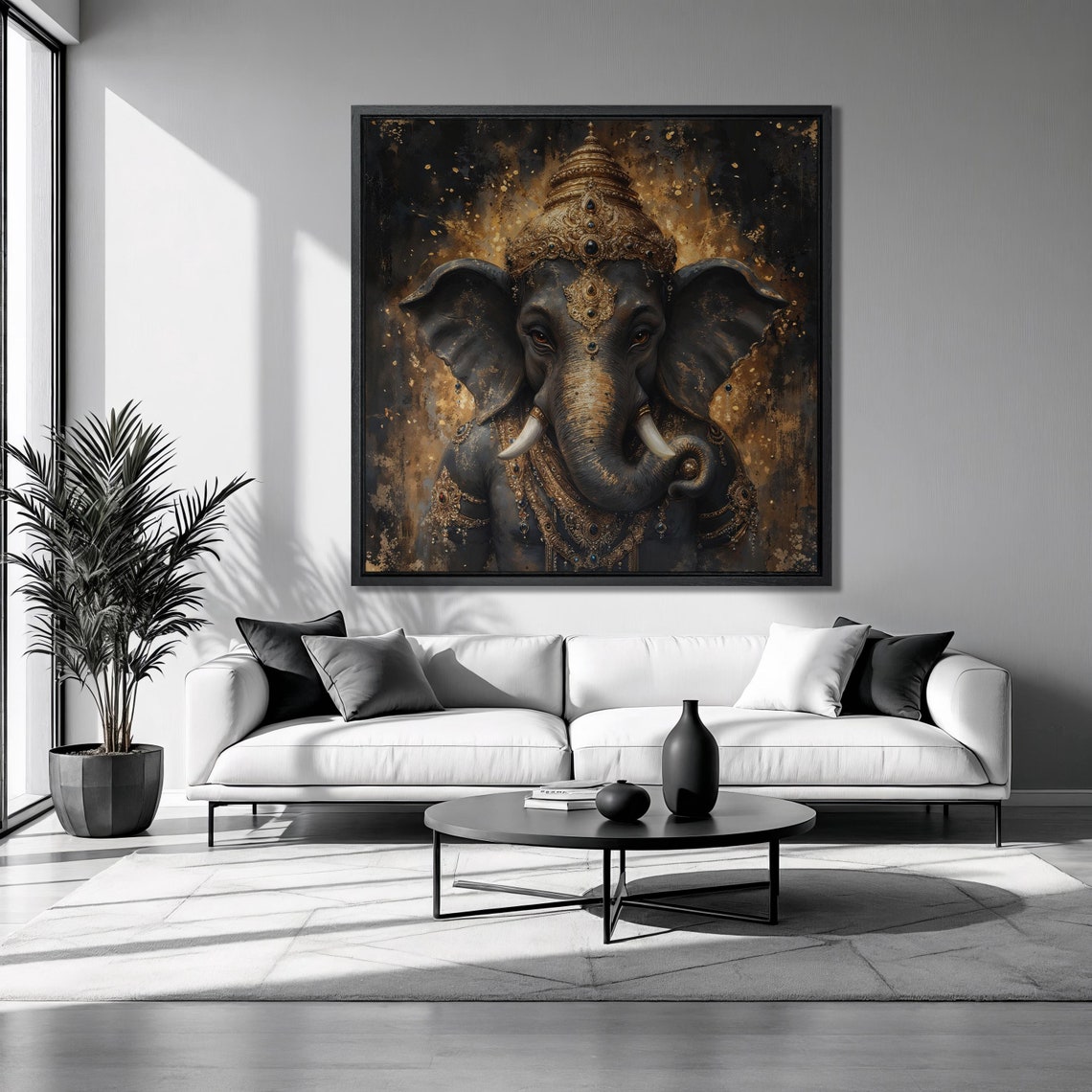 Lord Ganesha Indian Elephant Gold Black Deity Luxury Art Poster