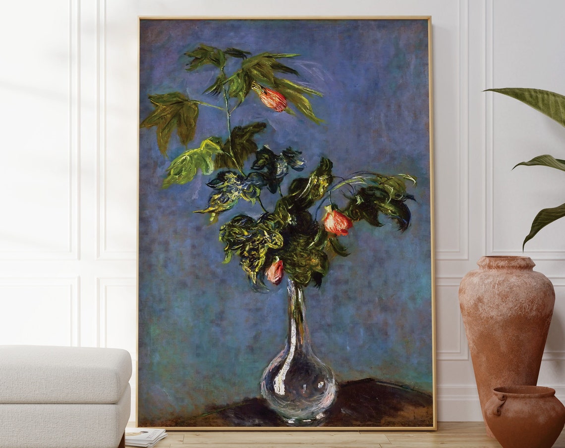 Claude Monet Flower Vase Art Poster Modern Contemporary Decor Botanical Abstract Print Dark Colours Elegant Wall Art Gift For Her