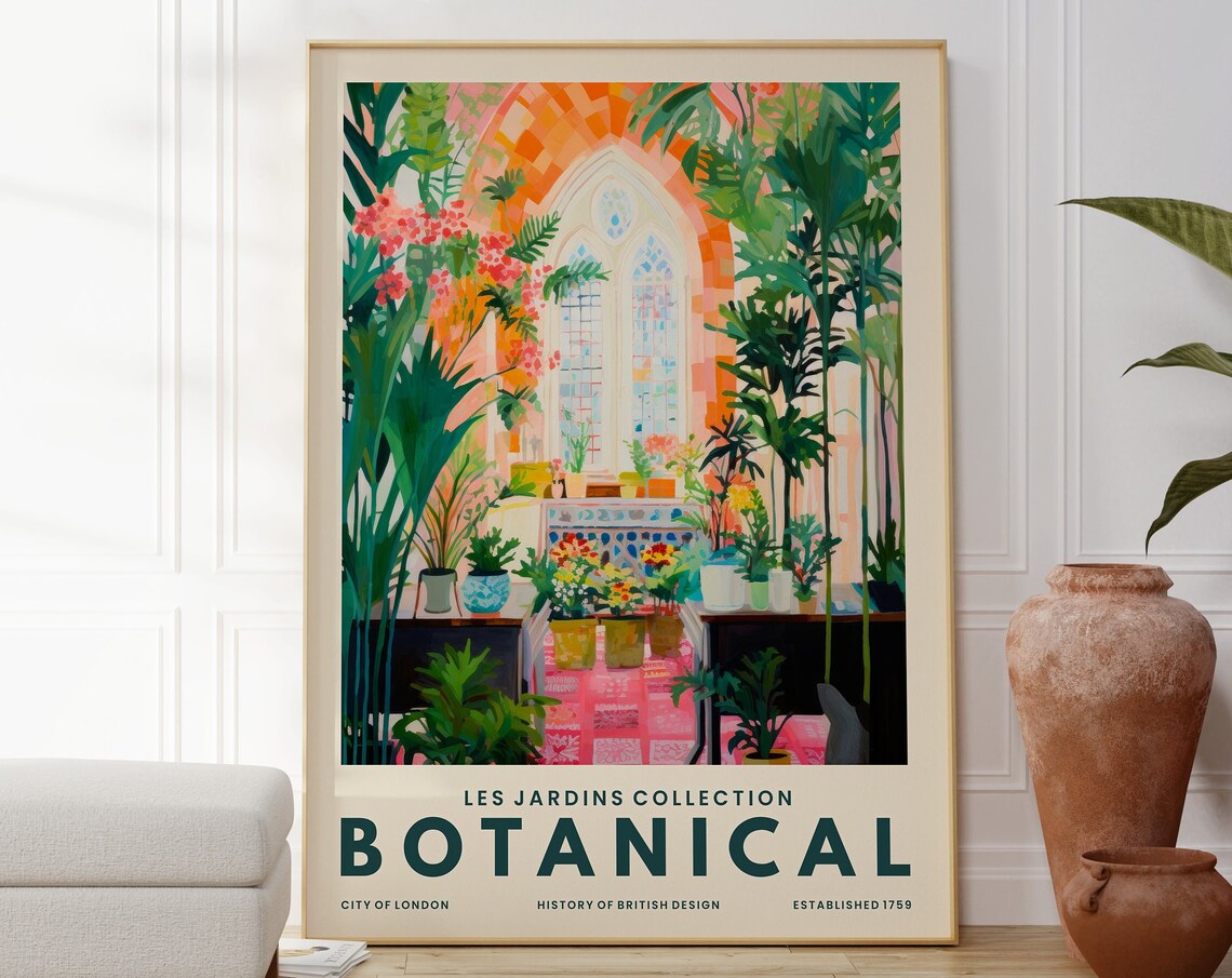 Botanical Greenhouse Conservatory Art Print London Les Jardins Poster