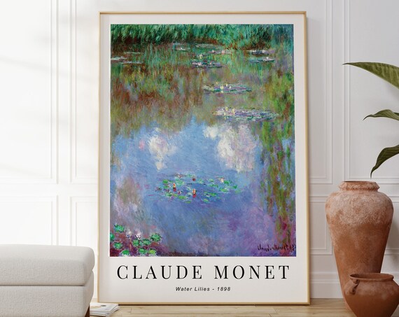 Claude Monet Water Lilies 1898 Mirrored Clouds Willow Red Blooms Poster