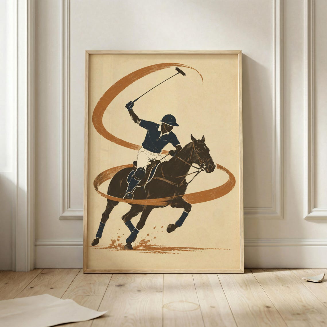 Polo Player On Horse Mid Swing Vintage Equestrian Club Sport Poster