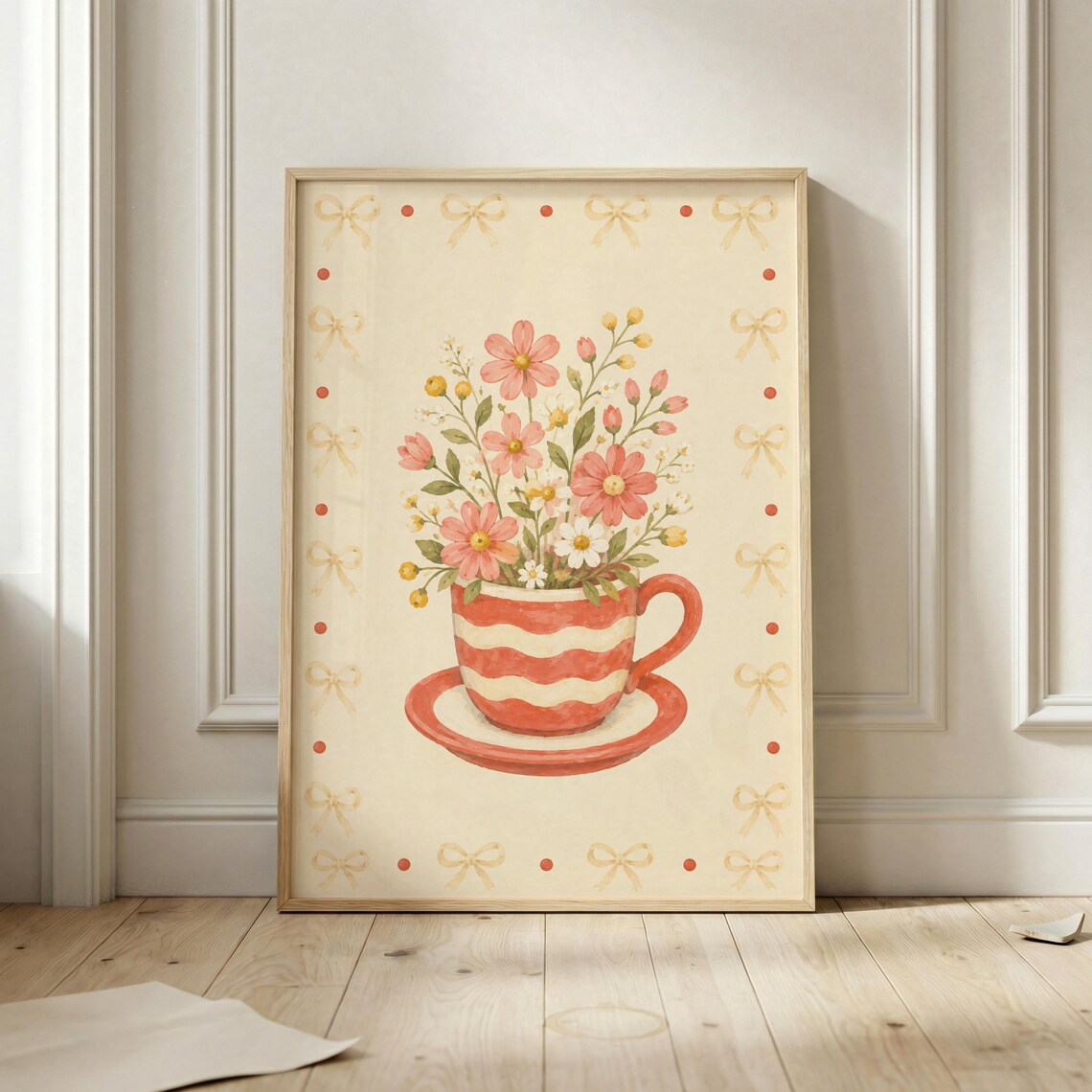 Pink Floral Teacup Vintage Kitchen Poster