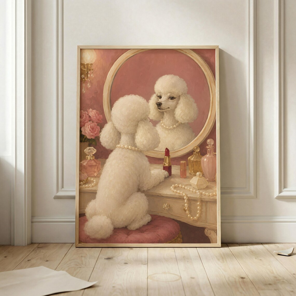 Poodle Vanity Mirror Pink Vintage Dog Grooming Glamour Pet Poster