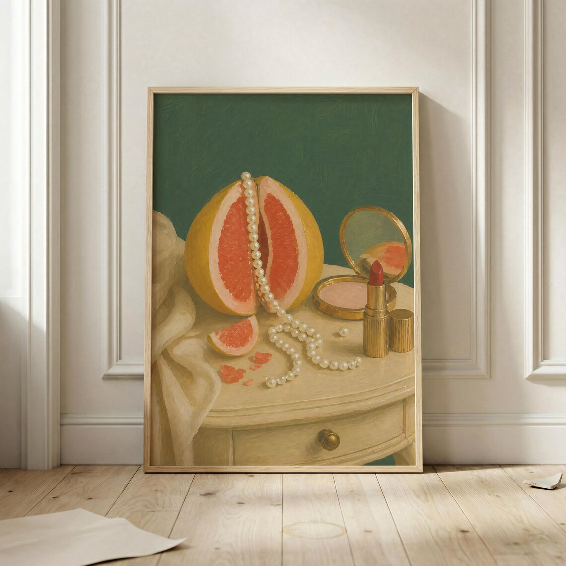 Grapefruit Pearl Still Life Poster, Coquette Art Print