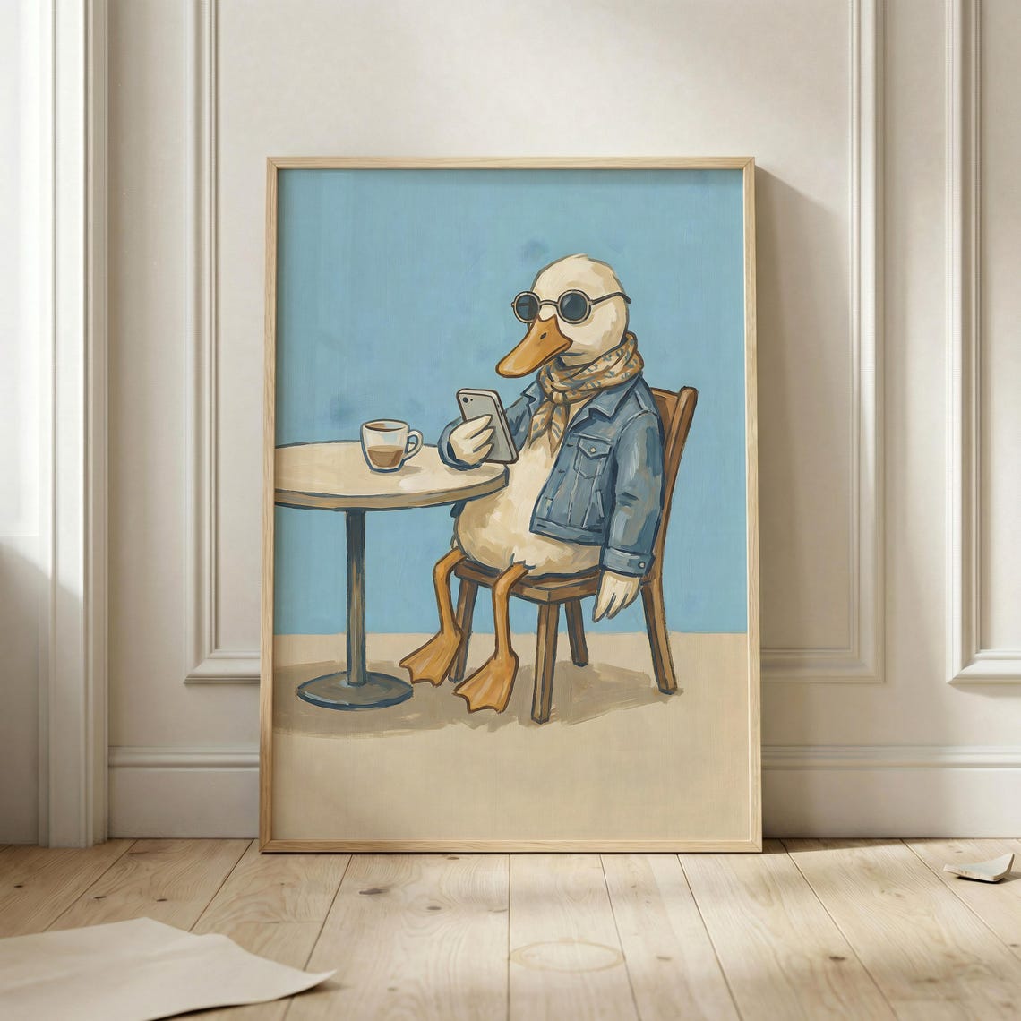 Cool Duck Texting Phone Cafe Scene Funny Animal Fashion Poster
