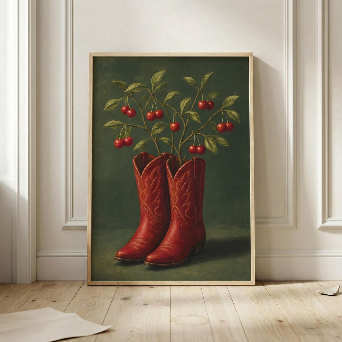 Cherry Cowgirl Boots - Vintage Western Poster
