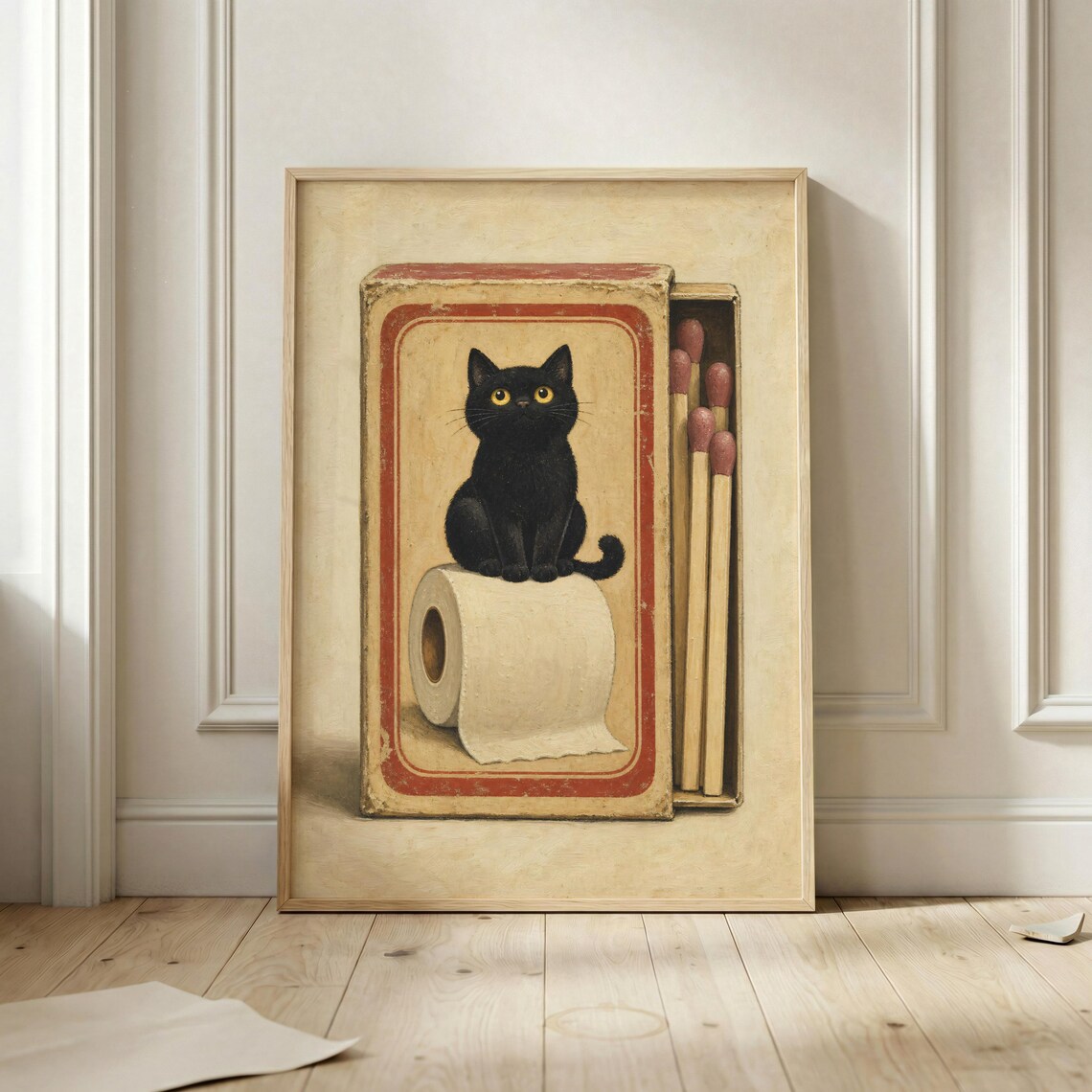 Black Cat Bathroom Poster, Vintage Animal Print