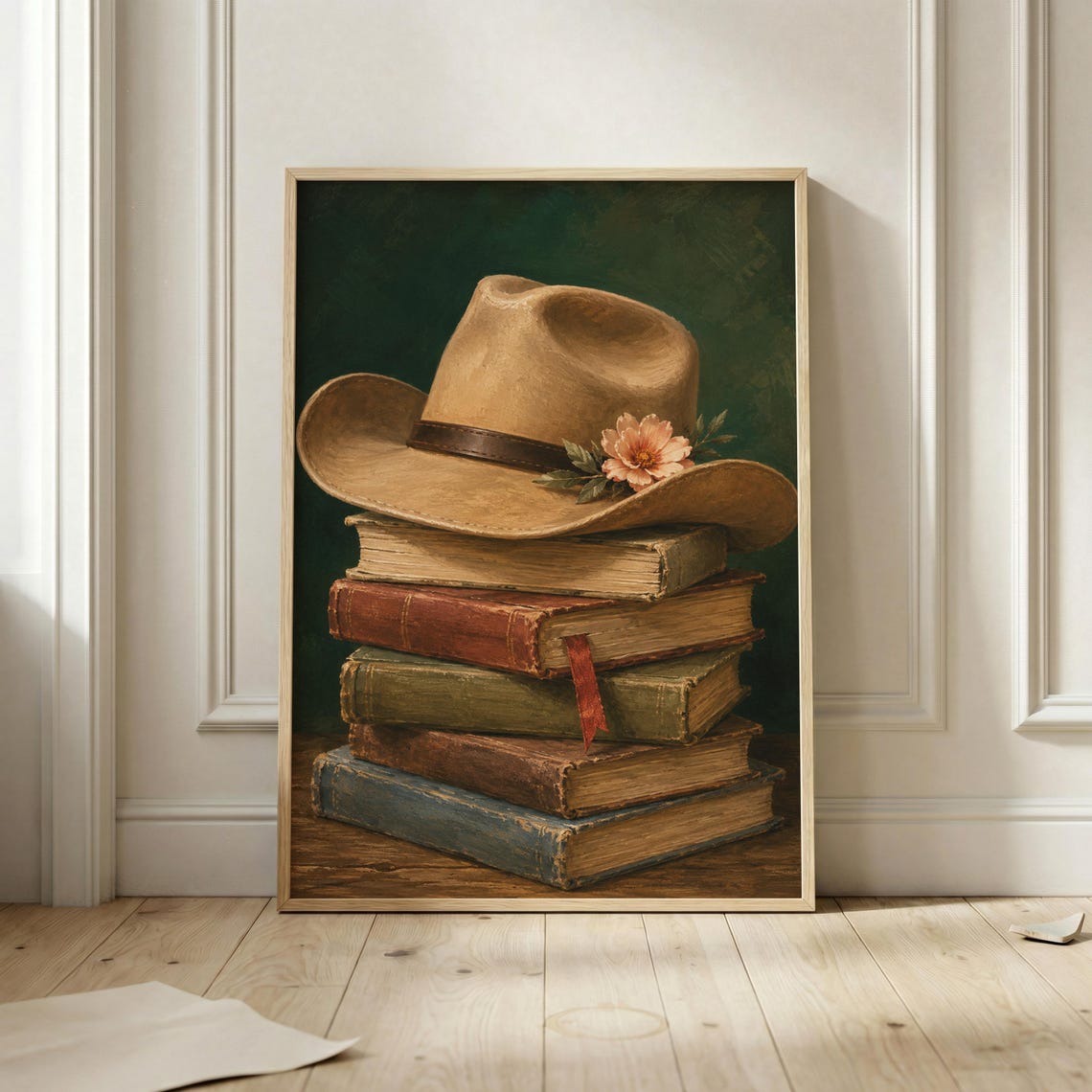 Cowboy Hat Vintage Books Western Book Lover Rustic Art Poster