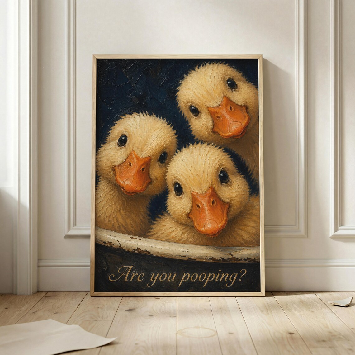 Are You Pooping Funny Ducklings Bathroom Art Dark Vintage Duck Poster
