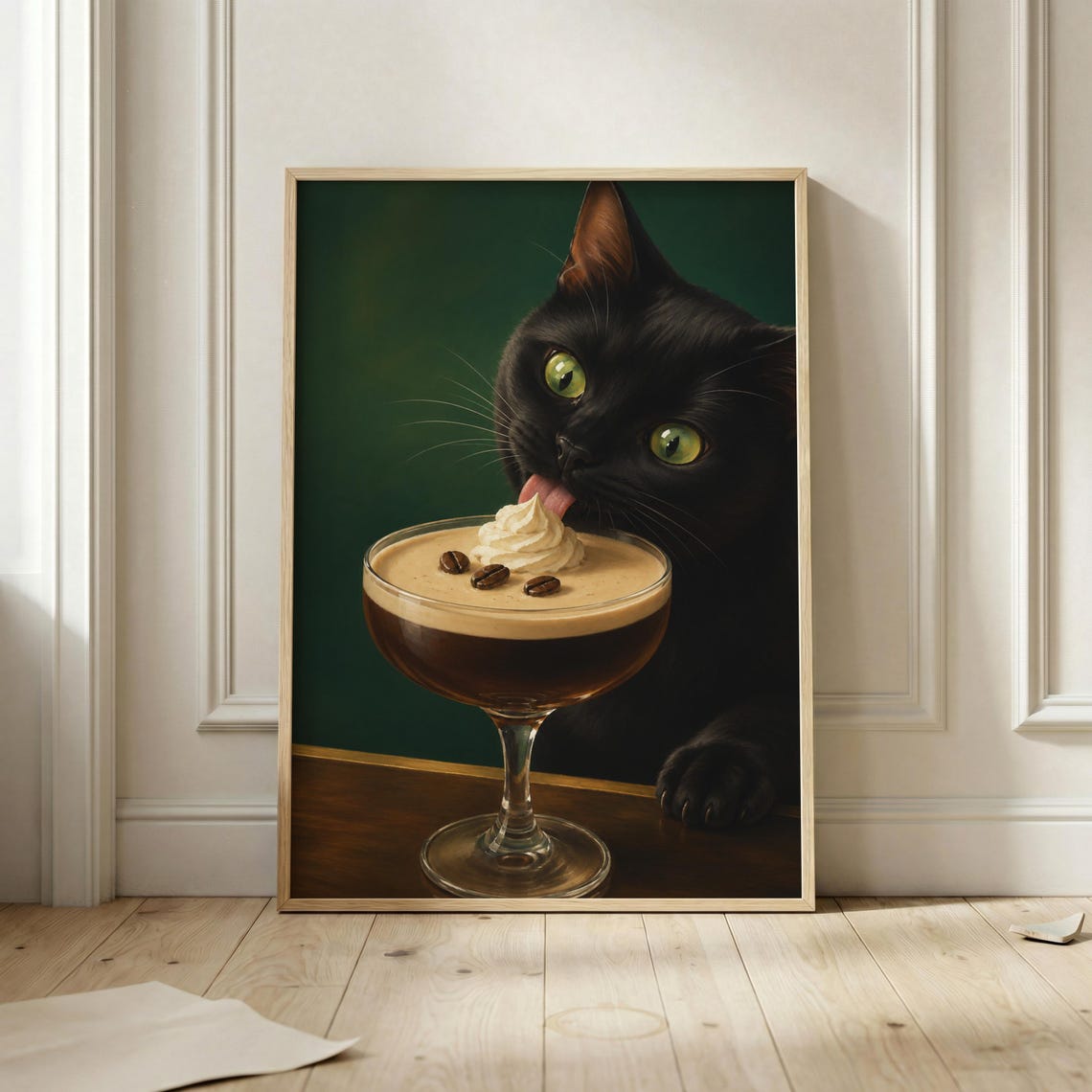 Black Cat Espresso Martini Poster Funny Cocktail Wall Art Vintage Bar Print Dark Green Kitchen And Lounge Decor Lover Gift
